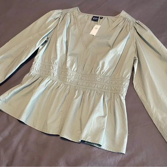 NWT GAP Puff Sleeve Peplum Top Sage Size Large - Picture 4 of 13